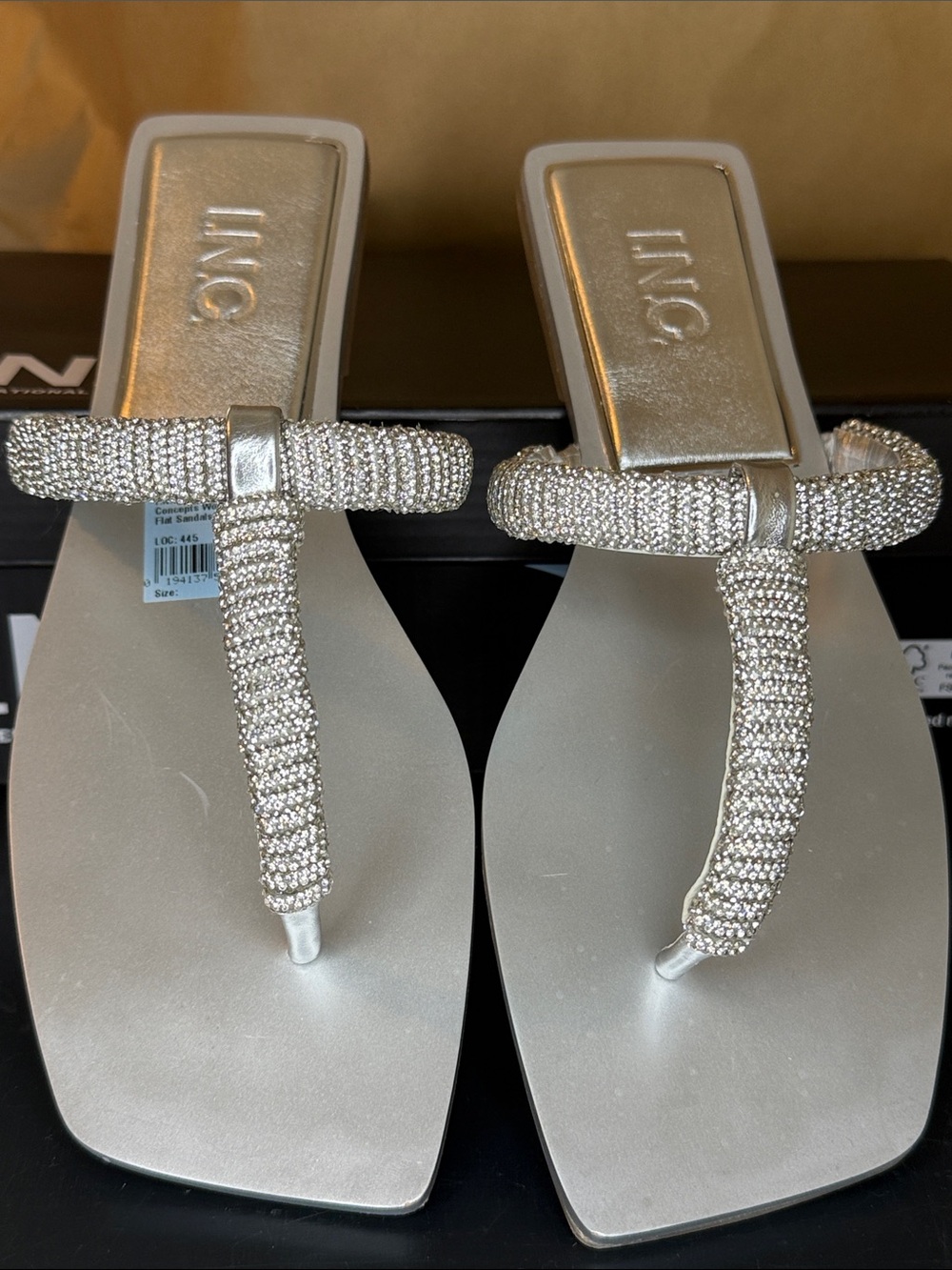 INC International Concepts Silver Jeweled T-Strap Sandals - Picture 3 of 3
